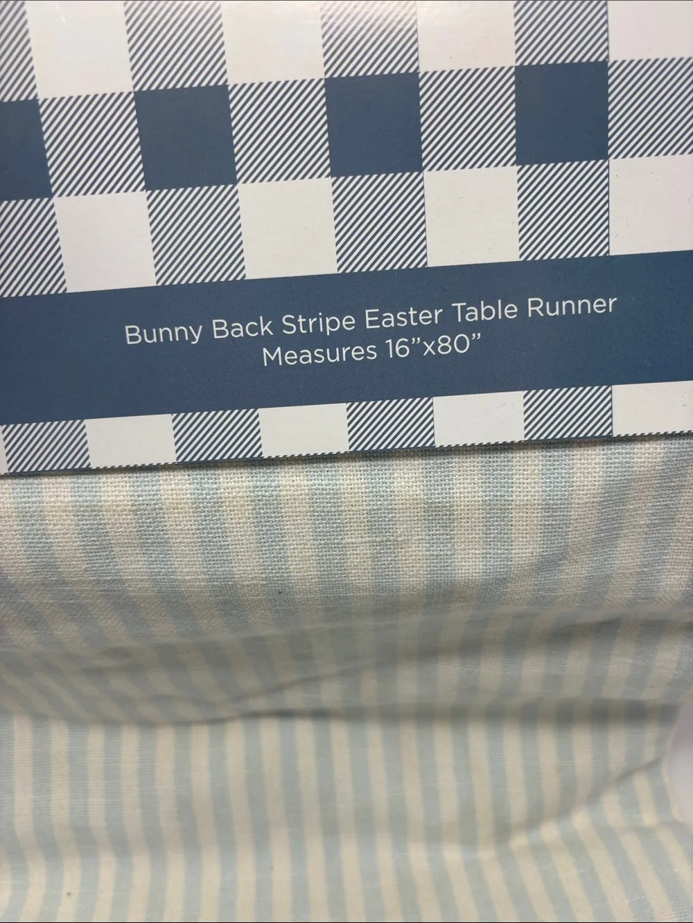 New Kirkland's | Cream & Light Blue Striped Bunny Table Runner 16x80